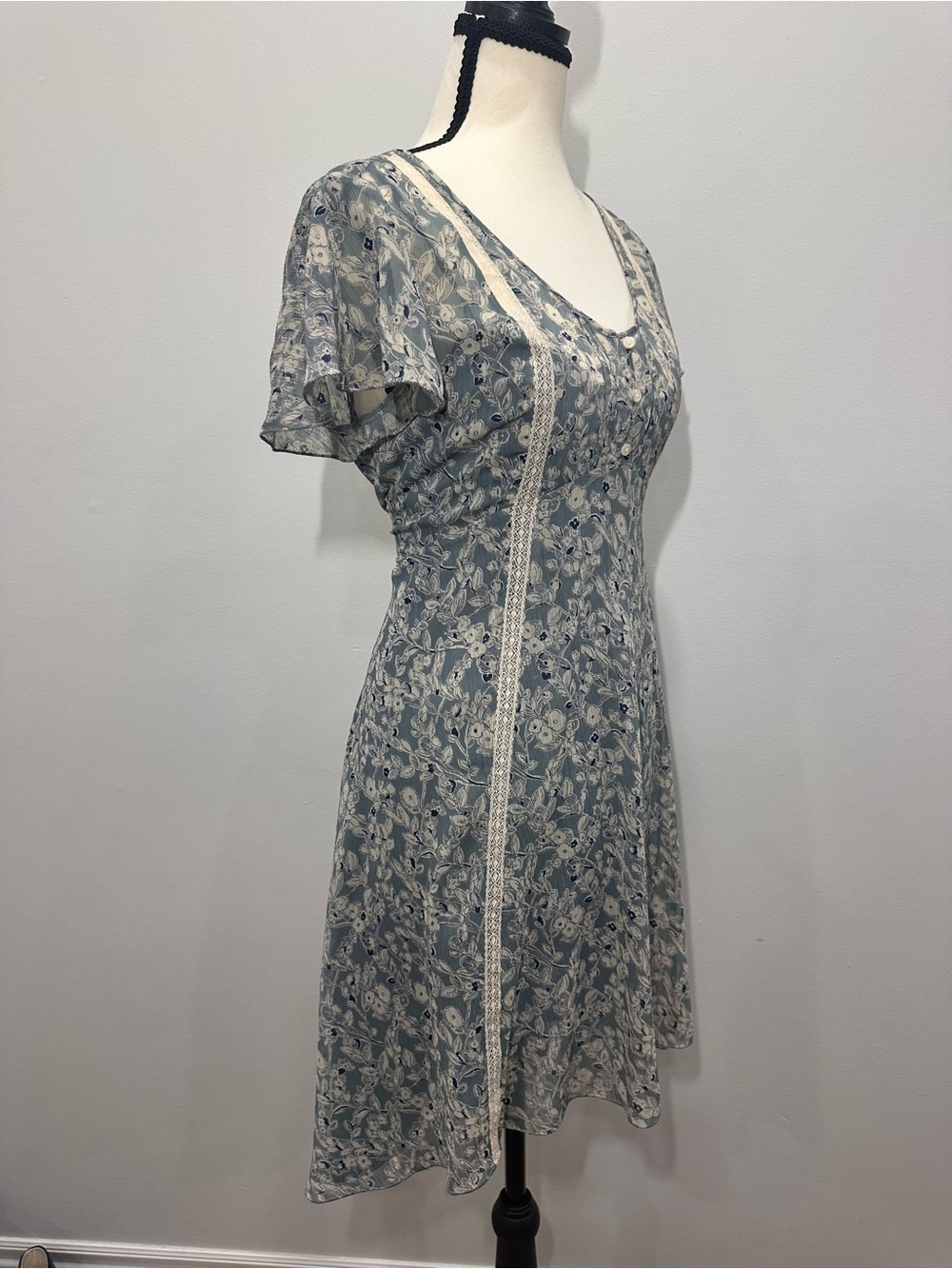 RALPH LAUREN DENIM & SUPPLY Floral Lace Blue Bias Cut Cottagecore Dress Size 8 - Picture 3 of 12